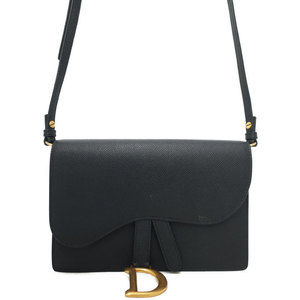 Christian Dior Saddle Bag Shoulder Leather Black